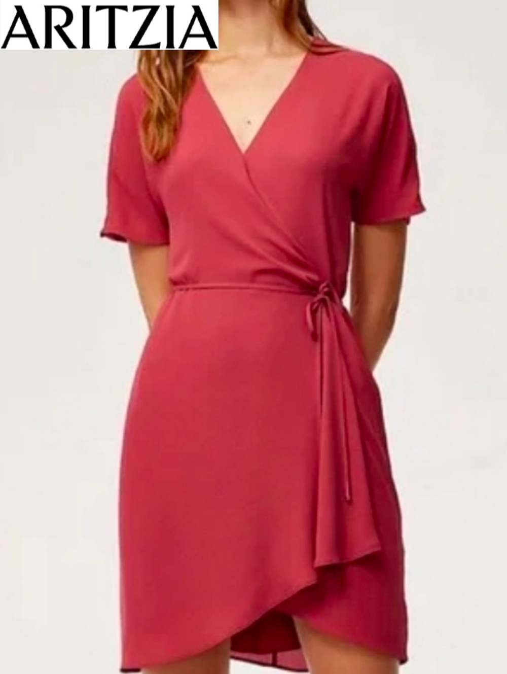 Aritzia Babaton Wallace Short Sleeve Chiffon Wrap Dress - Dusty Rose - Picture 2 of 16